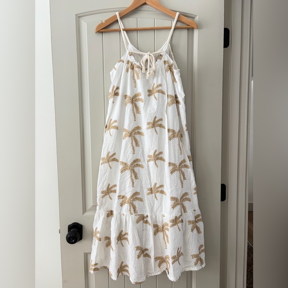 Impressions Boutique Palm Tree Embroidered Cotton Midi Dress Rope Straps Size M - Picture 10 of 14